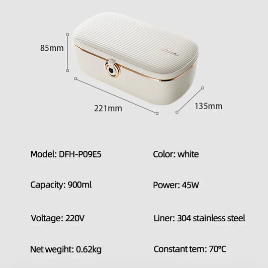 900ml Electric Lunch Box Mini Rice Cooker Water Free Heating Bento Box Constant Temperature Heating Food Warmer Container 220V