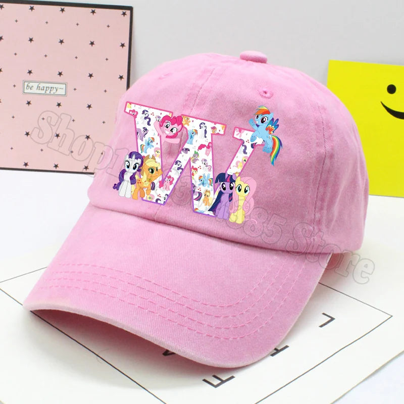 My Little Ponys Baseball Cap Women Anime Unicorn Letter A-Z Sun Hat New Outdoor Sport Travel Sunbonnet Adult Retro Headgear Gift