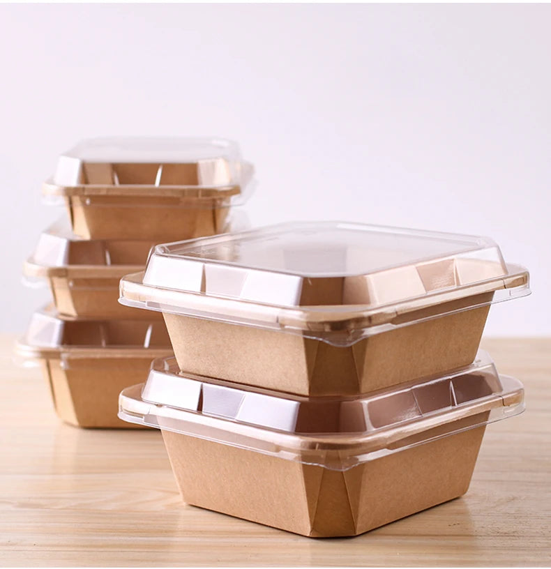 10pcs Disposable Kraft Paper Lunch Box for Fruit Dessert Home Party Takeaway Bento Paper Bowl Eco-Friendly Food Packaging Box