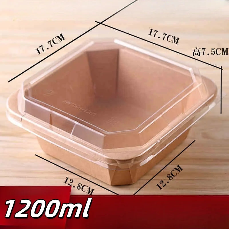 10pcs Disposable Kraft Paper Lunch Box for Fruit Dessert Home Party Takeaway Bento Paper Bowl Eco-Friendly Food Packaging Box