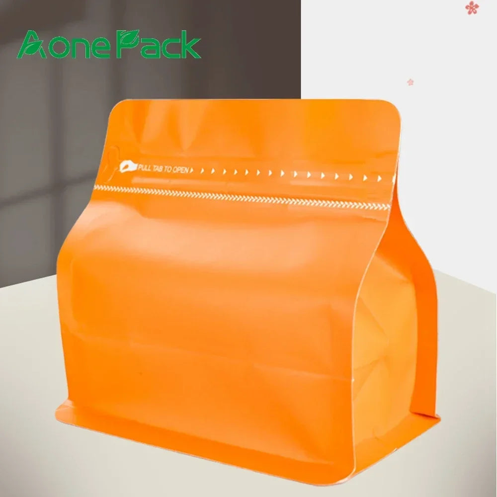 50pcs Matt Orange 100g 250g 500g Coffee Bean Powder Packaging Bag with Valve Aluminum Foil Snack Nut Rice Tea Food Storage Bag