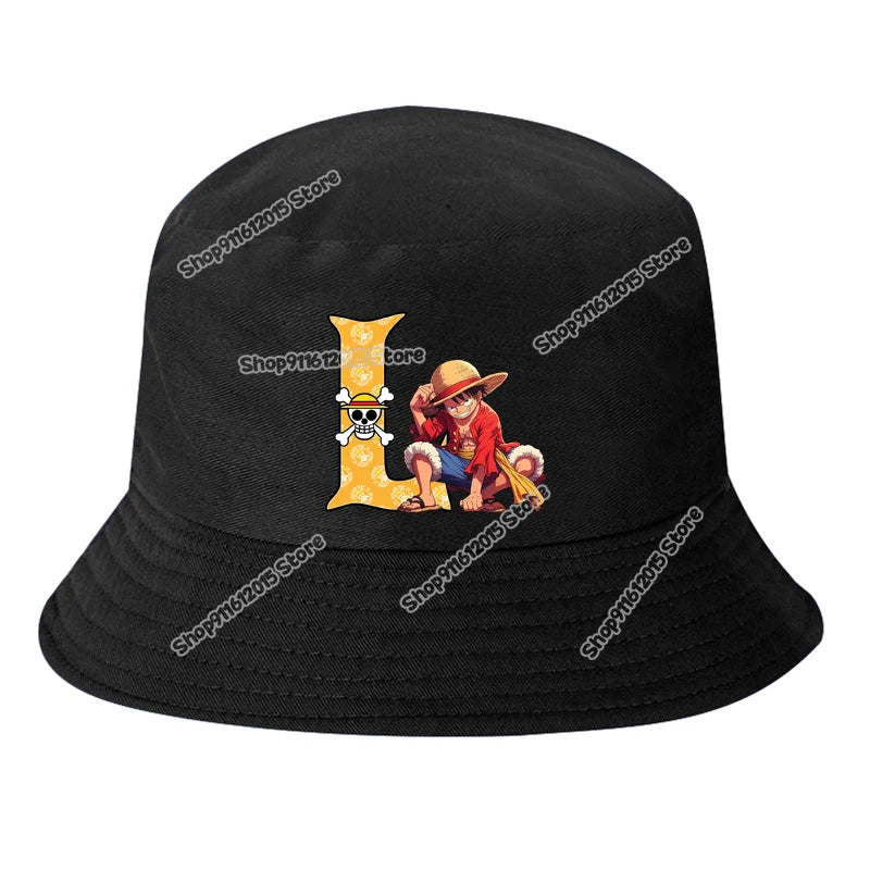 One Piece Luffy Letter A-Z Bucket Hat Cartoon Anime Children Boy Panama Cap Summer Men Outdoor Sun-proof Fisherman Sunhats