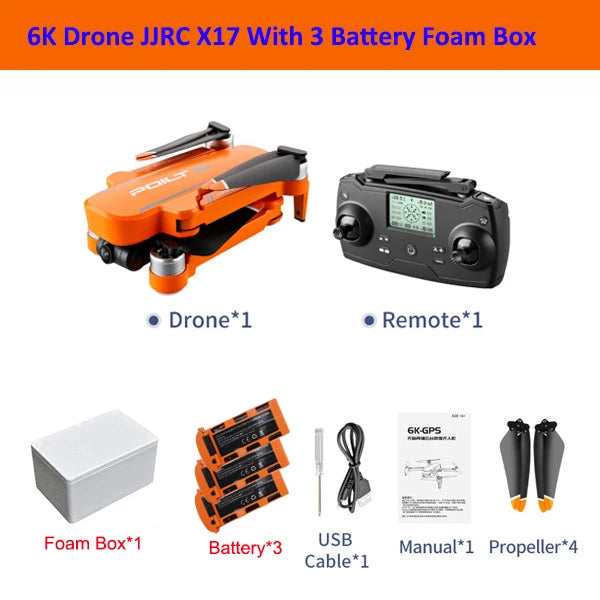 JJRC X17 RC Drone With Dual Camera 6K Quadcopter GPS 28 Minutes Operating Time Optical Flow Brushless Foldable Helicopter Toy