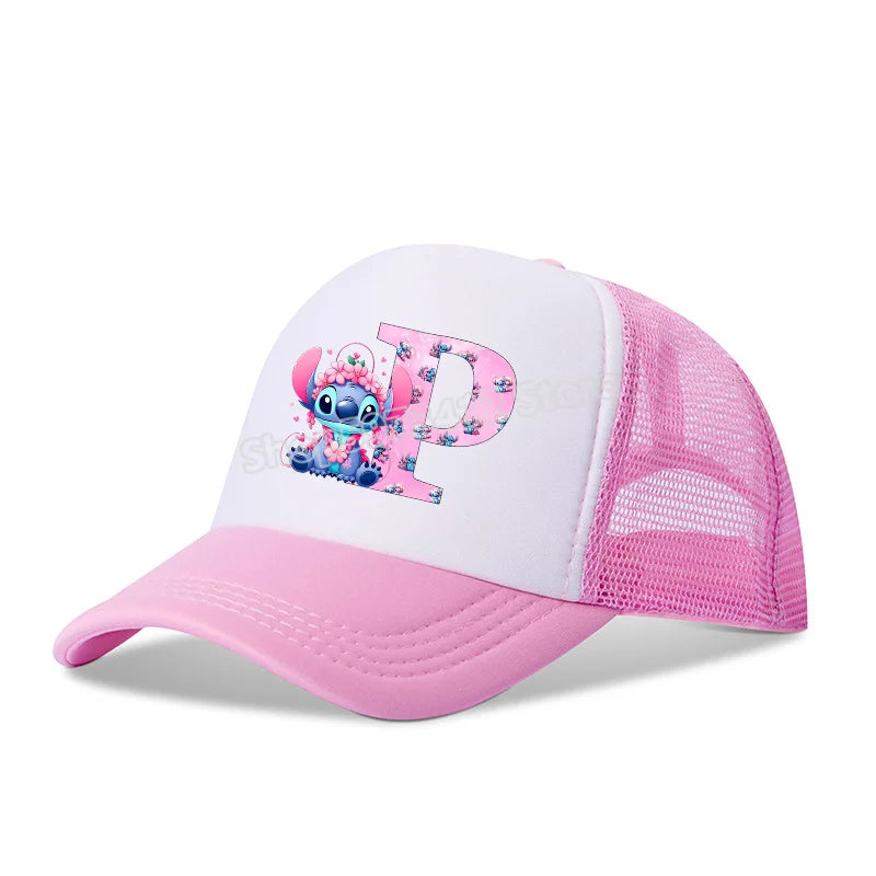 Stitch Girls Children Baseball Cap English Letters Adult Hip Hop Breathable Mesh Hats Cute Cartoon Anime Shade Caps Kids Gifts