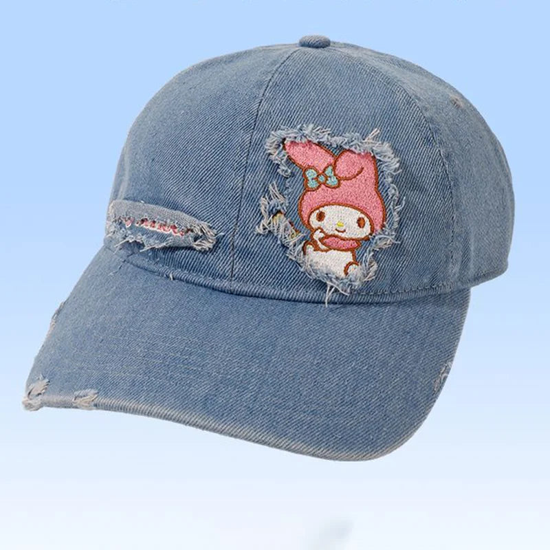 Sanrio Hello Kitty Cowboy Baseball Cap Girl Student Outdoors Sunshade Wide Brim Hat Sunscreen Kawaii Anime Fashion New Style Hat