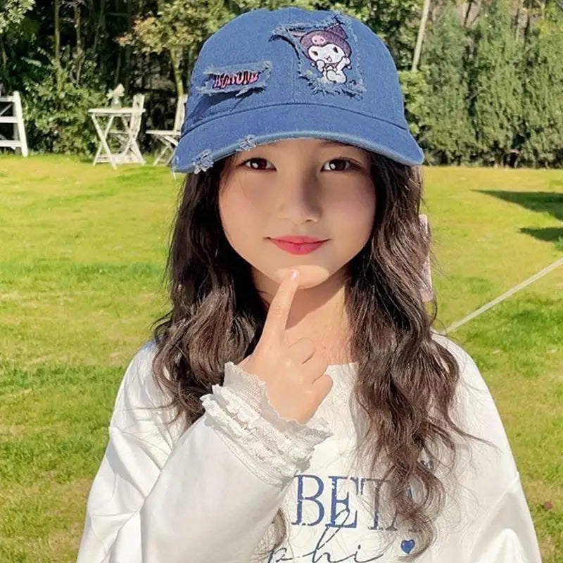 Sanrio Hello Kitty Cowboy Baseball Cap Girl Student Outdoors Sunshade Wide Brim Hat Sunscreen Kawaii Anime Fashion New Style Hat