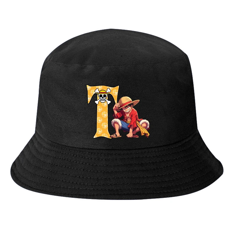 One Piece Luffy Letter A-Z Bucket Hat Cartoon Anime Children Boy Panama Cap Summer Men Outdoor Sun-proof Fisherman Sunhats