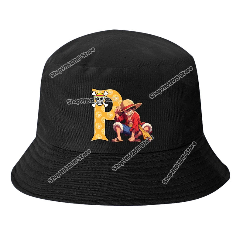 One Piece Luffy Letter A-Z Bucket Hat Cartoon Anime Children Boy Panama Cap Summer Men Outdoor Sun-proof Fisherman Sunhats
