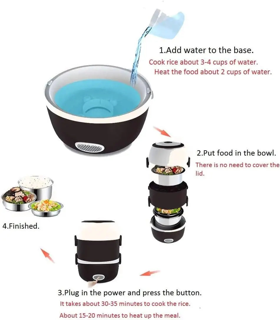 Electric Lunch Box,3 Layers 2L Portable Electric Heating Bento Lunch Box Food Storage Warmer Container Rice Cooker,110V 200W