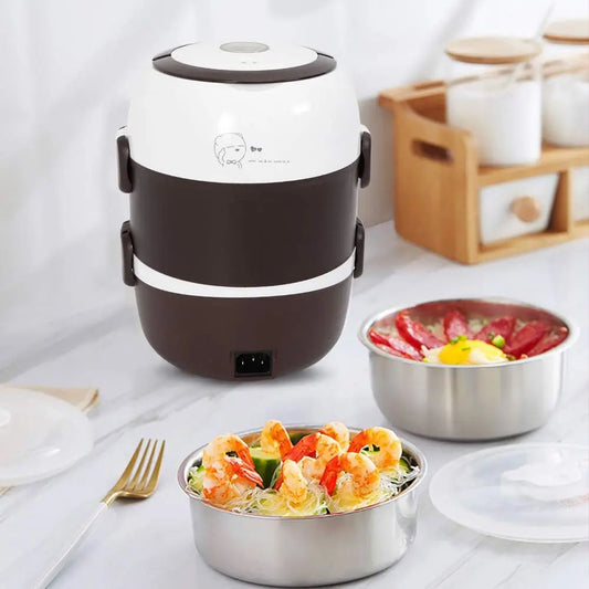 Electric Lunch Box,3 Layers 2L Portable Electric Heating Bento Lunch Box Food Storage Warmer Container Rice Cooker,110V 200W