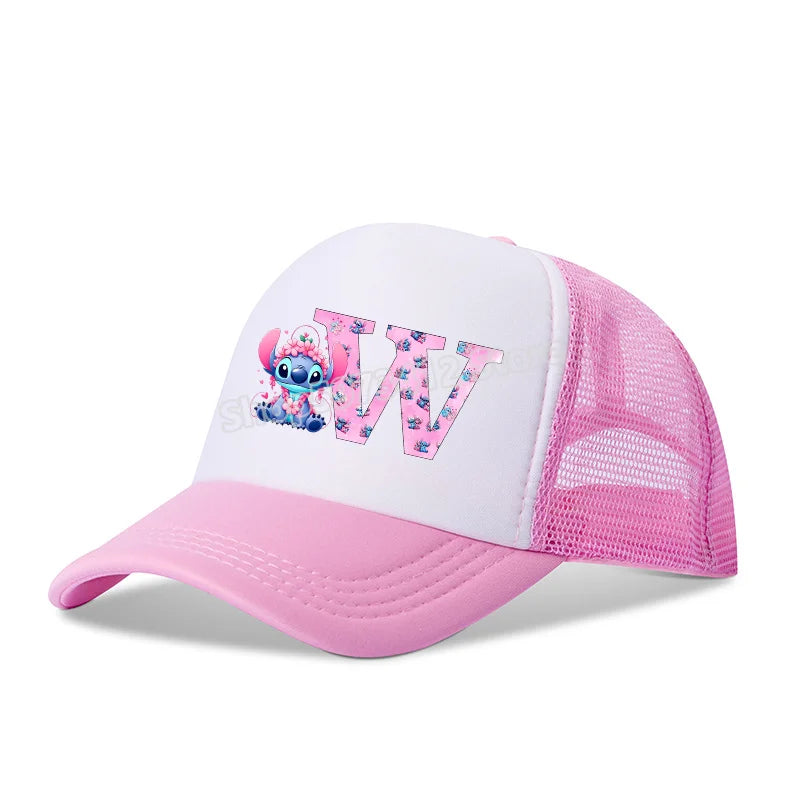 Stitch Girls Children Baseball Cap English Letters Adult Hip Hop Breathable Mesh Hats Cute Cartoon Anime Shade Caps Kids Gifts