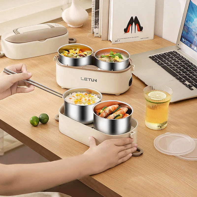 Upgraded 2.4L Double-layer Portable Electric Heating Lunch Box Household Multi-functional Rice Cooker Steamer Small Lunch Box