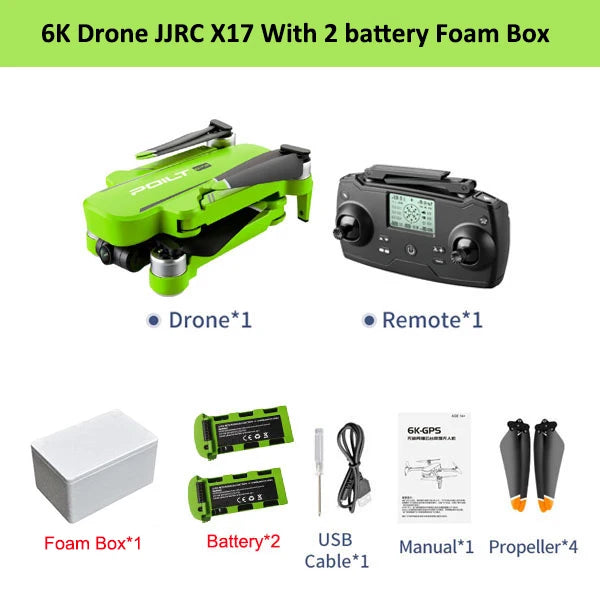 JJRC X17 RC Drone With Dual Camera 6K Quadcopter GPS 28 Minutes Operating Time Optical Flow Brushless Foldable Helicopter Toy