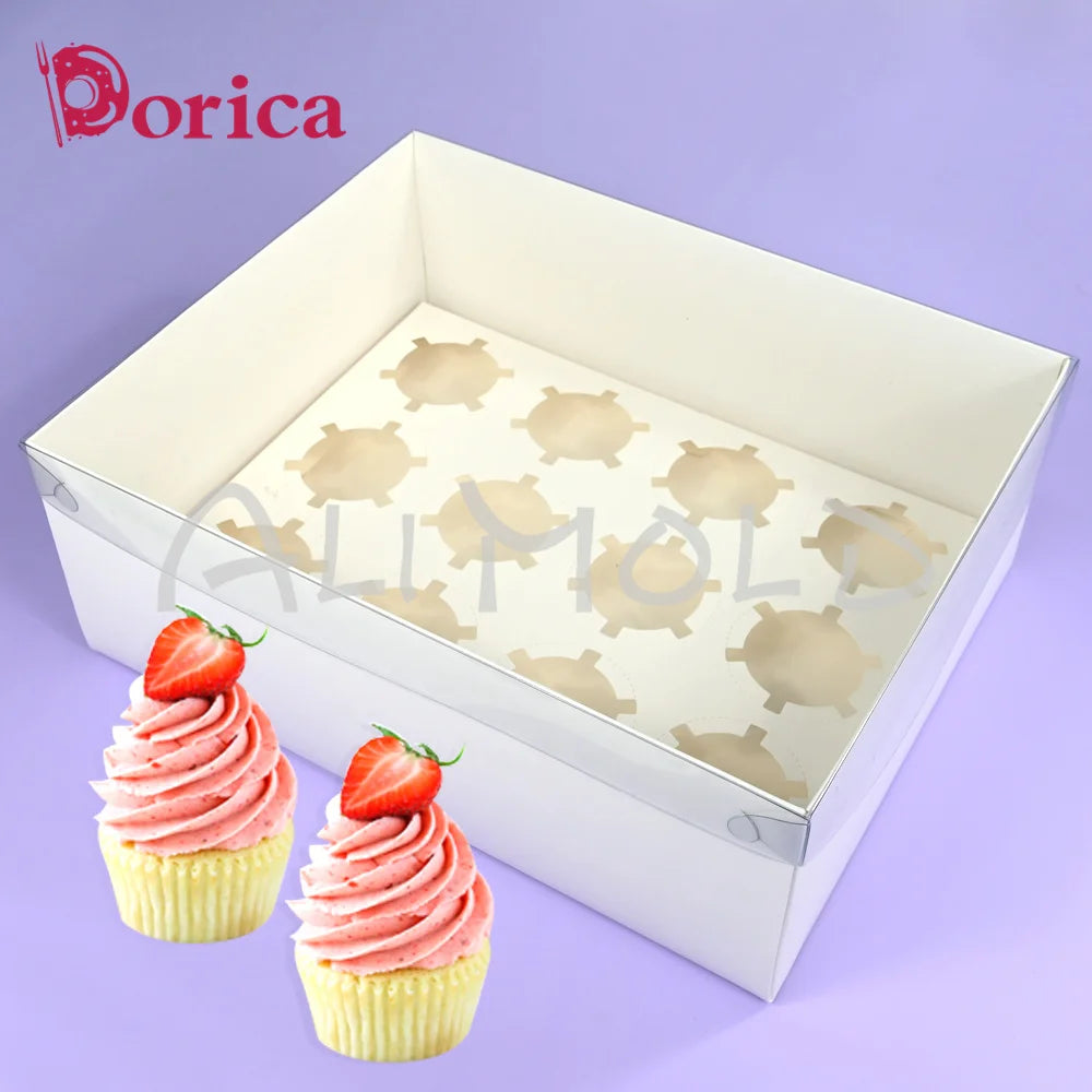5-pack 6/12 Holes Cupcake Cake Box with Clear Lid Treats Dessert Pastry Baking Supply Case Suitable Birthday Wedding Anniversary