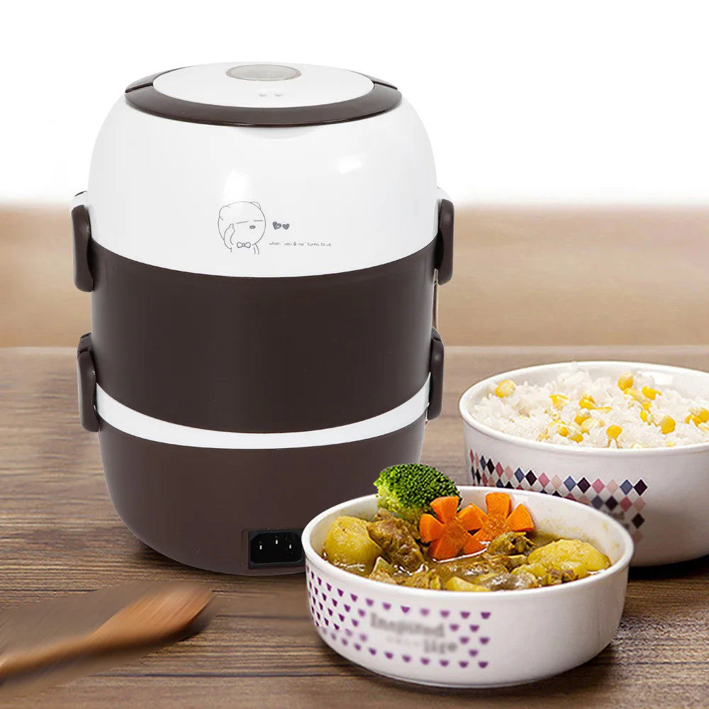Electric Lunch Box,3 Layers 2L Portable Electric Heating Bento Lunch Box Food Storage Warmer Container Rice Cooker,110V 200W