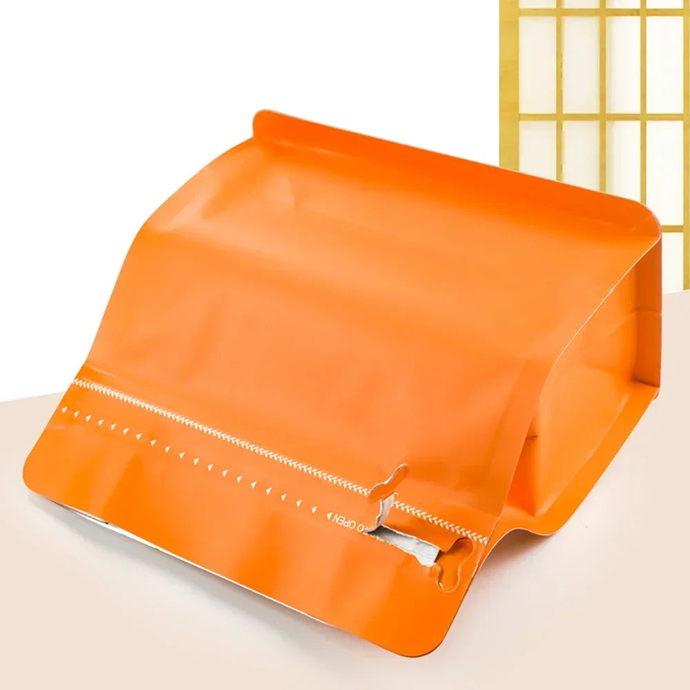 50pcs Matt Orange 100g 250g 500g Coffee Bean Powder Packaging Bag with Valve Aluminum Foil Snack Nut Rice Tea Food Storage Bag