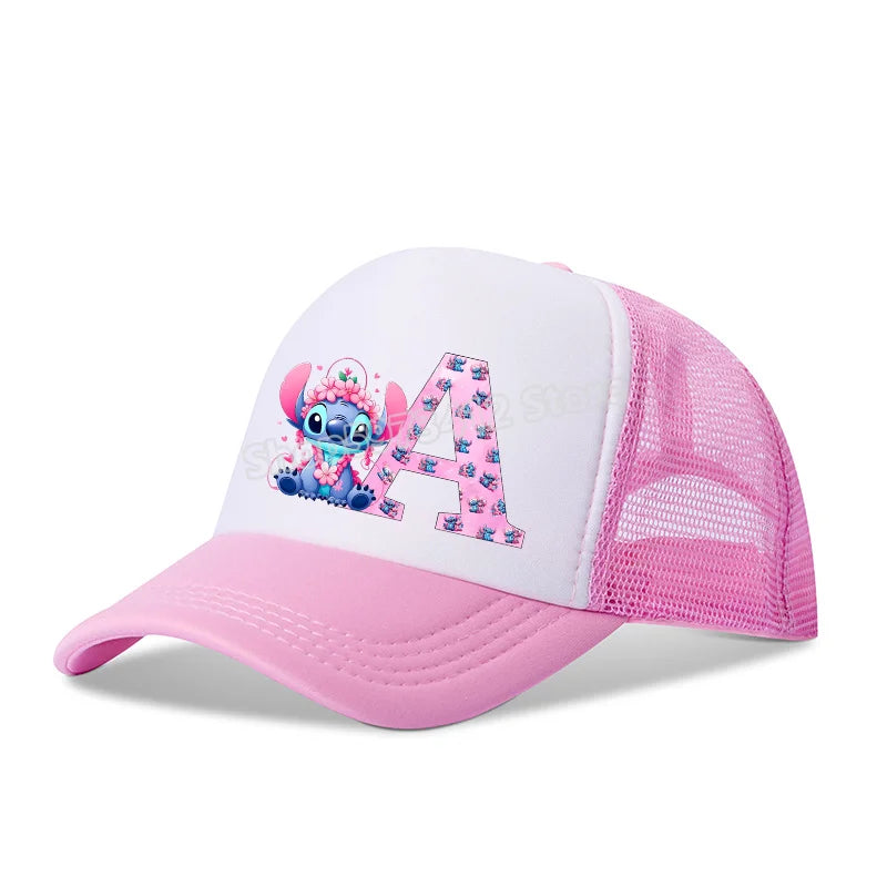 Stitch Girls Children Baseball Cap English Letters Adult Hip Hop Breathable Mesh Hats Cute Cartoon Anime Shade Caps Kids Gifts