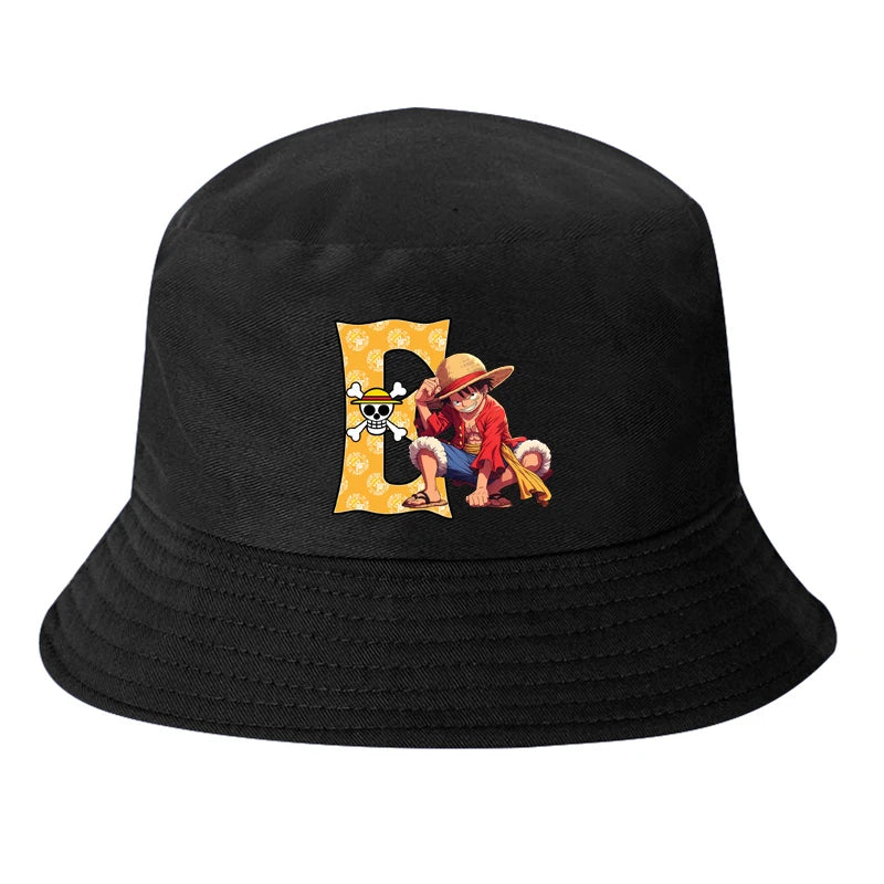 One Piece Luffy Letter A-Z Bucket Hat Cartoon Anime Children Boy Panama Cap Summer Men Outdoor Sun-proof Fisherman Sunhats