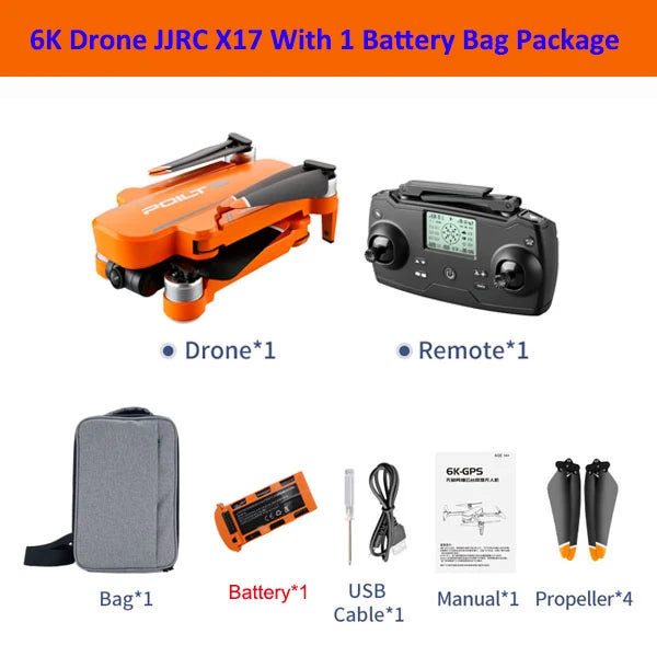 JJRC X17 RC Drone With Dual Camera 6K Quadcopter GPS 28 Minutes Operating Time Optical Flow Brushless Foldable Helicopter Toy