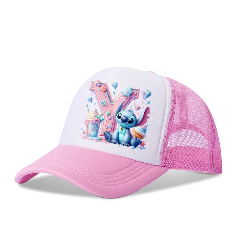 Disney Lilo Stitch Baseball Hat Kawaii Anime Figures A-Z Letter Pattern Sunshade Cap Hip-hop Outdoor Hats Parent-child Caps Gift