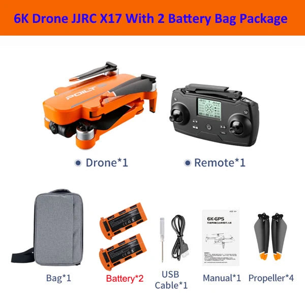 JJRC X17 RC Drone With Dual Camera 6K Quadcopter GPS 28 Minutes Operating Time Optical Flow Brushless Foldable Helicopter Toy