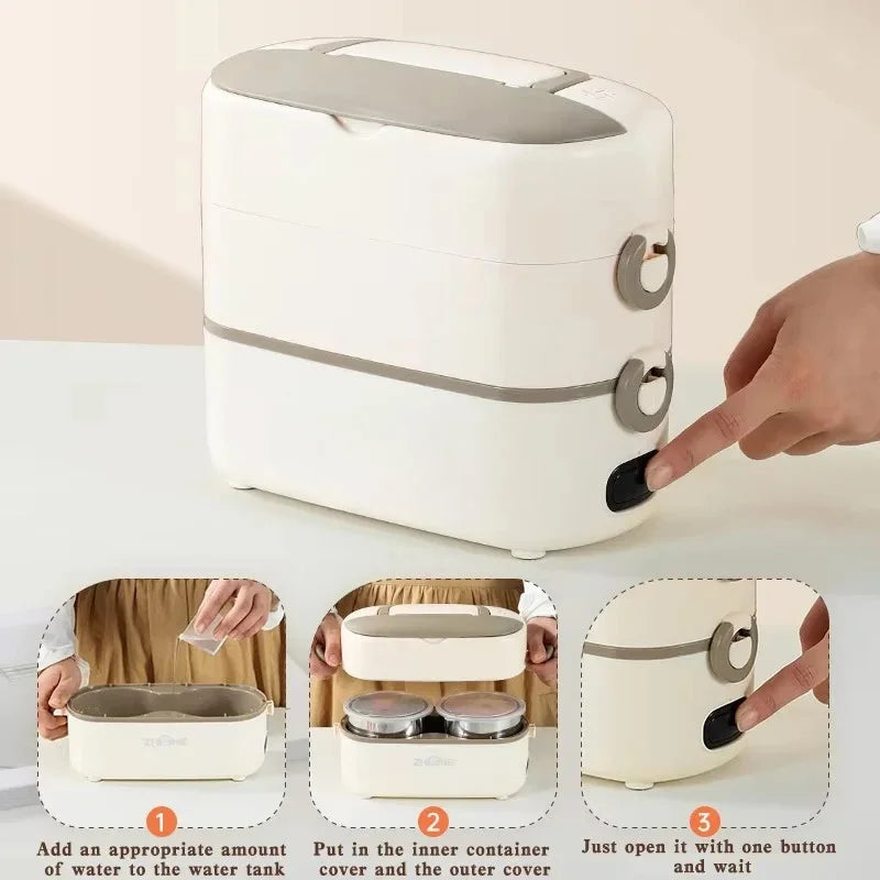 Upgraded 2.4L Double-layer Portable Electric Heating Lunch Box Household Multi-functional Rice Cooker Steamer Small Lunch Box