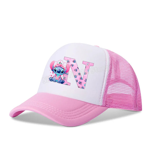 Stitch Girls Children Baseball Cap English Letters Adult Hip Hop Breathable Mesh Hats Cute Cartoon Anime Shade Caps Kids Gifts