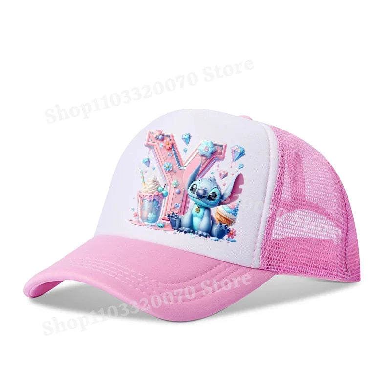 Disney Lilo Stitch Baseball Hat Kawaii Anime Figures A-Z Letter Pattern Sunshade Cap Hip-hop Outdoor Hats Parent-child Caps Gift