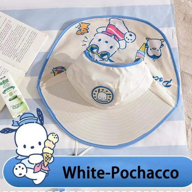 Summer Kids Sunscreen Hat Kuromi Cinnamoroll Melody Outdoor Shawl Fisherman Hat Kawaii Cartoon Empty Top Uv Protection Sun Cap