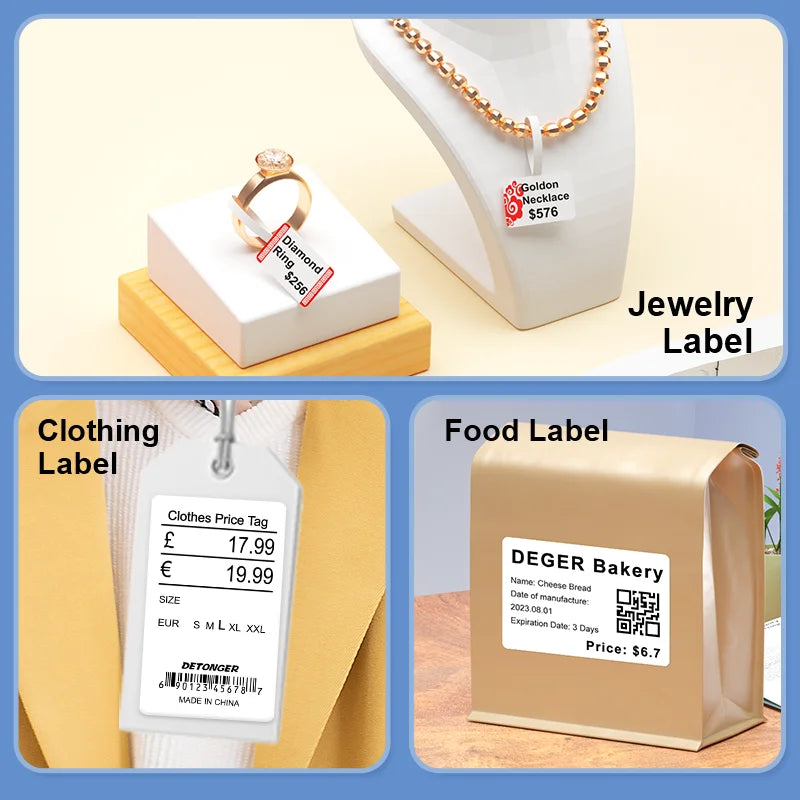 DETONGER P2 Mini Printer Plus 3 Rolls Thermal Self-adhesive White Label for Home&Office  Clothing Food Wireless Sticker Marker