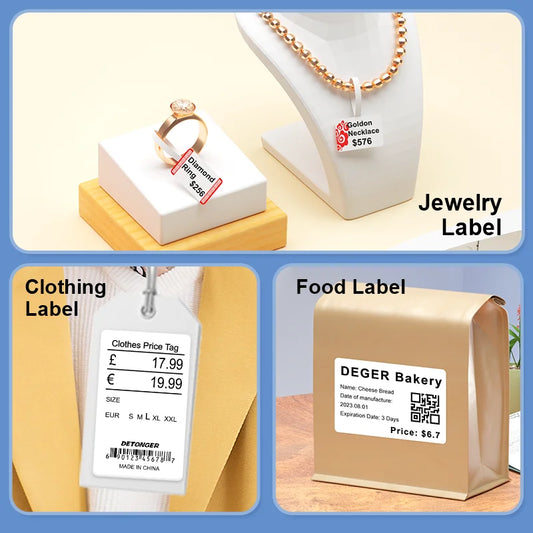 DETONGER P2 Mini Printer Plus 3 Rolls Thermal Self-adhesive White Label for Home&Office  Clothing Food Wireless Sticker Marker