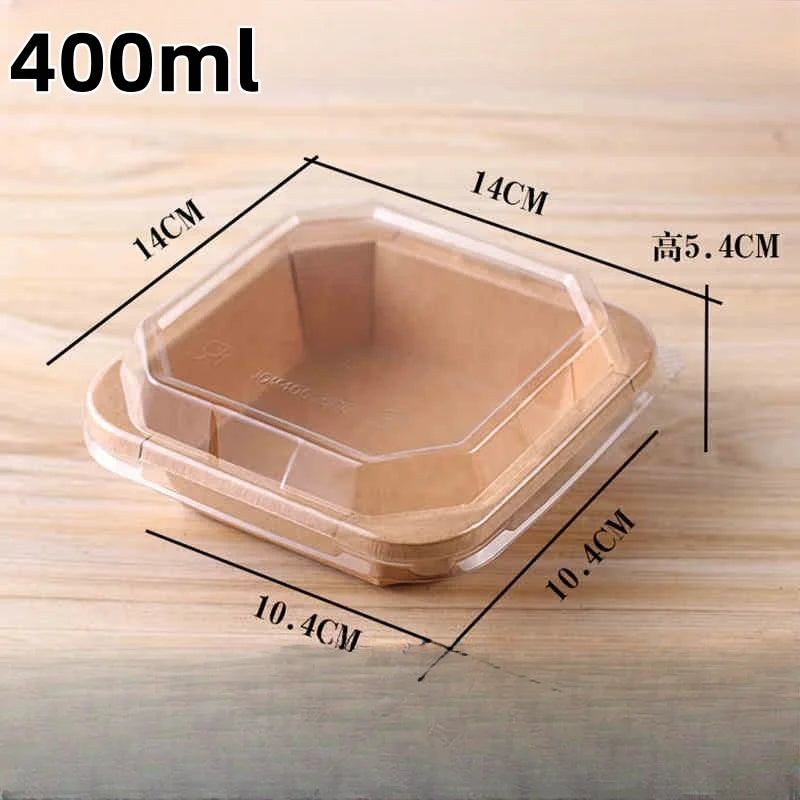 10pcs Disposable Kraft Paper Lunch Box for Fruit Dessert Home Party Takeaway Bento Paper Bowl Eco-Friendly Food Packaging Box