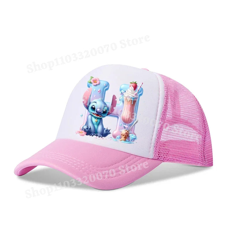 Disney Lilo Stitch Baseball Hat Kawaii Anime Figures A-Z Letter Pattern Sunshade Cap Hip-hop Outdoor Hats Parent-child Caps Gift