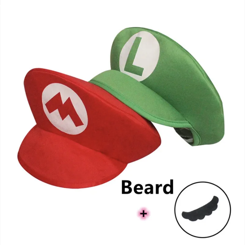 Funny Super Game Luigi Caps Cute Cartoon Hats With Beard Anime Cosplay Red Green Cap Dance Party Carnival Prop