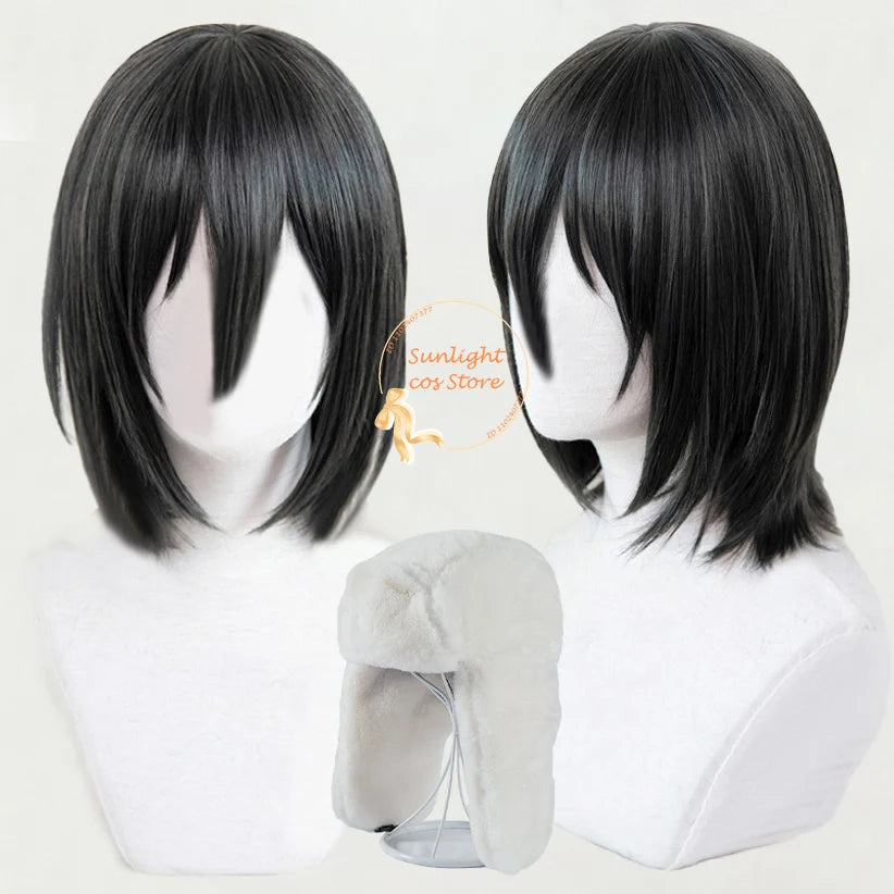 Synthetic Fyodor Dostoevsky Cosplay Wig Short Scalp Black Fyodor D Dostoevsky Anime Wig With Hat Heat Resistant Wigs + Wig Cap