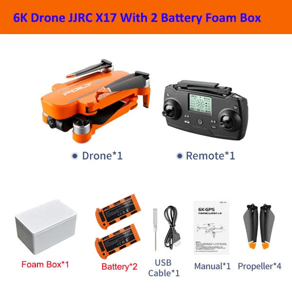 JJRC X17 RC Drone With Dual Camera 6K Quadcopter GPS 28 Minutes Operating Time Optical Flow Brushless Foldable Helicopter Toy