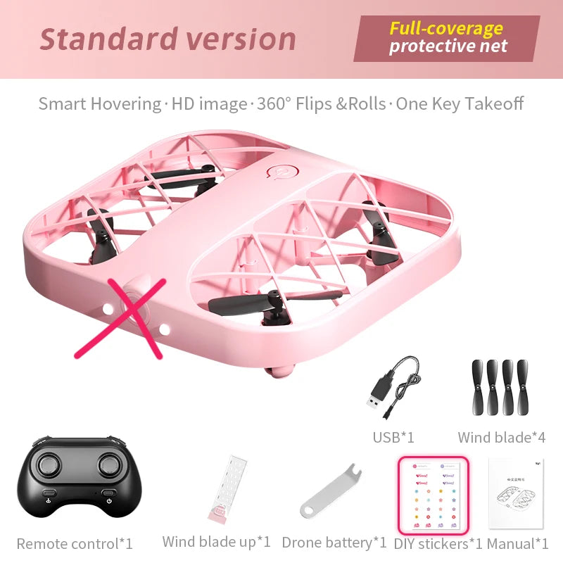 H107 Pink Mini Drone 8K High-definition Aerial Photography Remote Control Plane Drone Small Quadcopters Toy for Boys Girls Gift