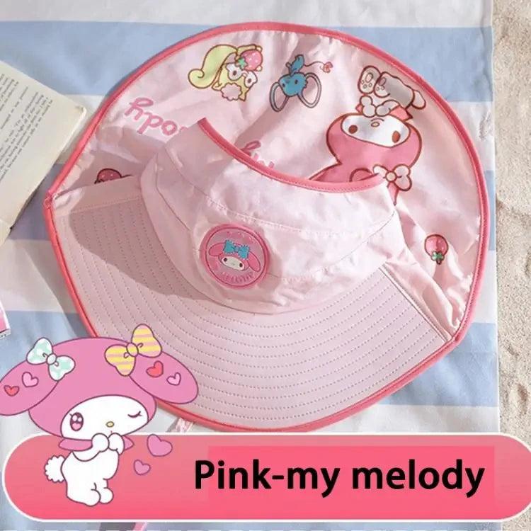 Summer Kids Sunscreen Hat Kuromi Cinnamoroll Melody Outdoor Shawl Fisherman Hat Kawaii Cartoon Empty Top Uv Protection Sun Cap