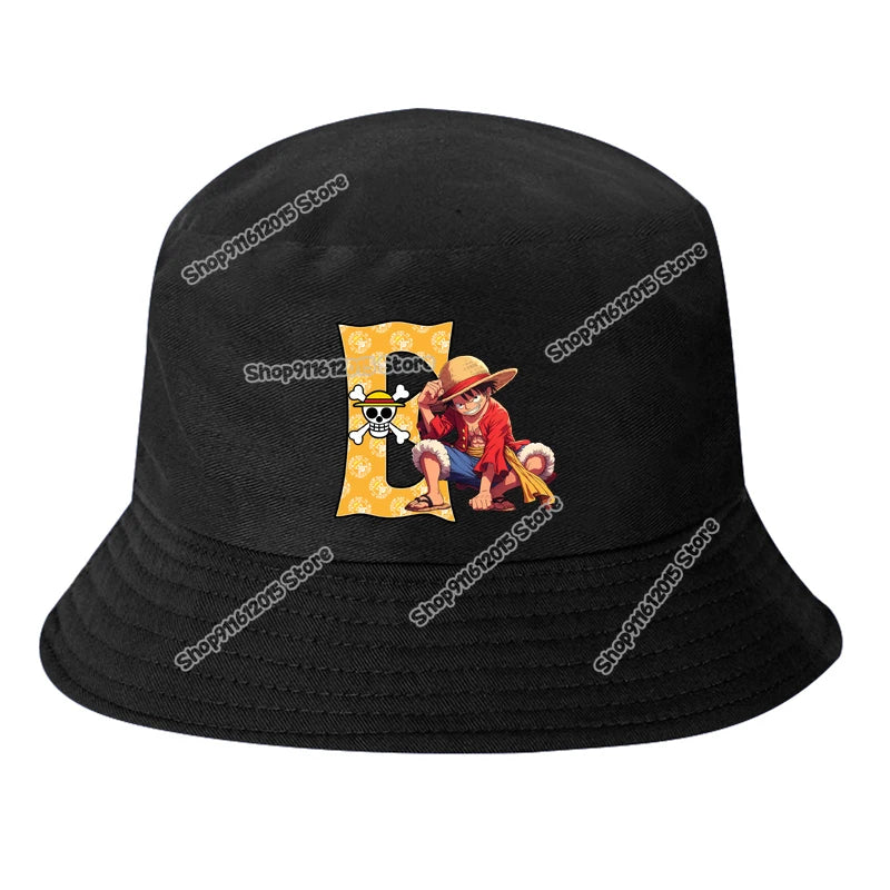 One Piece Luffy Letter A-Z Bucket Hat Cartoon Anime Children Boy Panama Cap Summer Men Outdoor Sun-proof Fisherman Sunhats