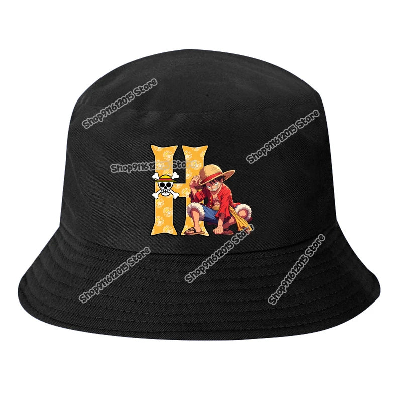 One Piece Luffy Letter A-Z Bucket Hat Cartoon Anime Children Boy Panama Cap Summer Men Outdoor Sun-proof Fisherman Sunhats