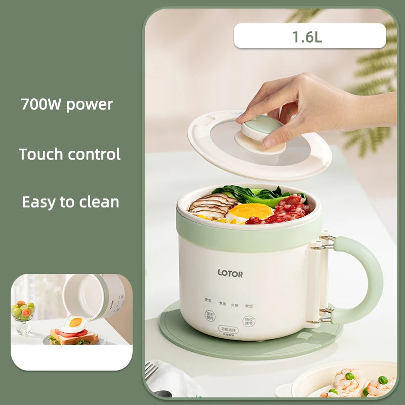 1.6L Electric Cooking Pot Folding Handle Portable Rice Cooker Travel Pot Mini Dormitory Hot Pot Electric Frying Pan 220V