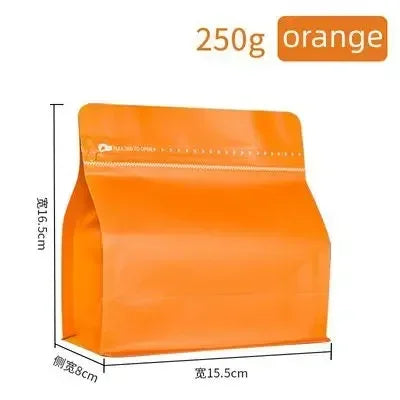 50pcs Matt Orange 100g 250g 500g Coffee Bean Powder Packaging Bag with Valve Aluminum Foil Snack Nut Rice Tea Food Storage Bag