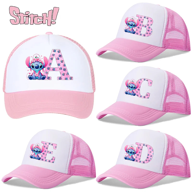 Stitch Girls Children Baseball Cap English Letters Adult Hip Hop Breathable Mesh Hats Cute Cartoon Anime Shade Caps Kids Gifts