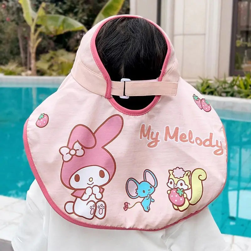 Summer Kids Sunscreen Hat Kuromi Cinnamoroll Melody Outdoor Shawl Fisherman Hat Kawaii Cartoon Empty Top Uv Protection Sun Cap