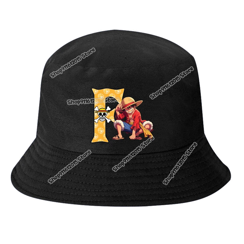 One Piece Luffy Letter A-Z Bucket Hat Cartoon Anime Children Boy Panama Cap Summer Men Outdoor Sun-proof Fisherman Sunhats