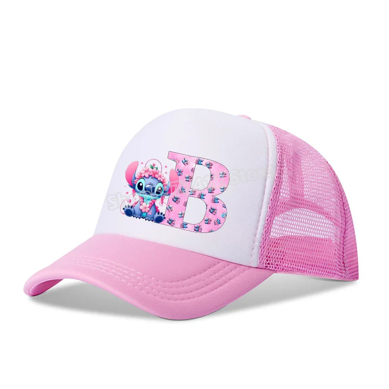 Stitch Girls Children Baseball Cap English Letters Adult Hip Hop Breathable Mesh Hats Cute Cartoon Anime Shade Caps Kids Gifts