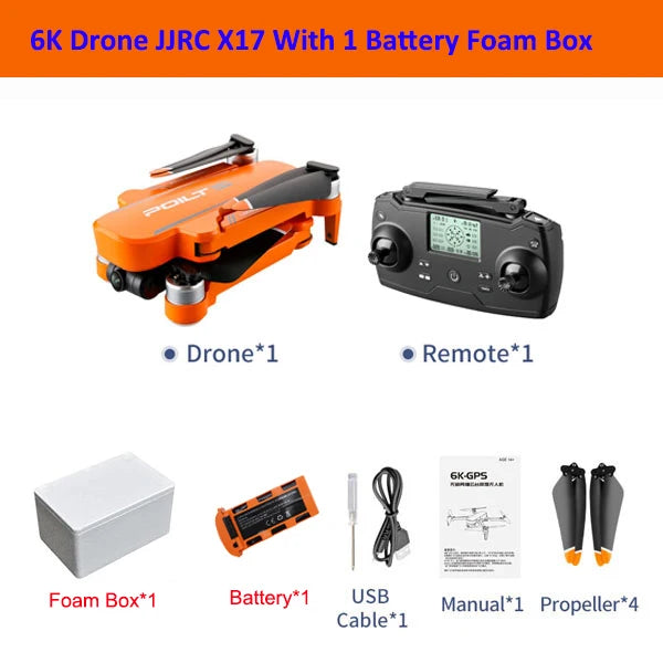 JJRC X17 RC Drone With Dual Camera 6K Quadcopter GPS 28 Minutes Operating Time Optical Flow Brushless Foldable Helicopter Toy