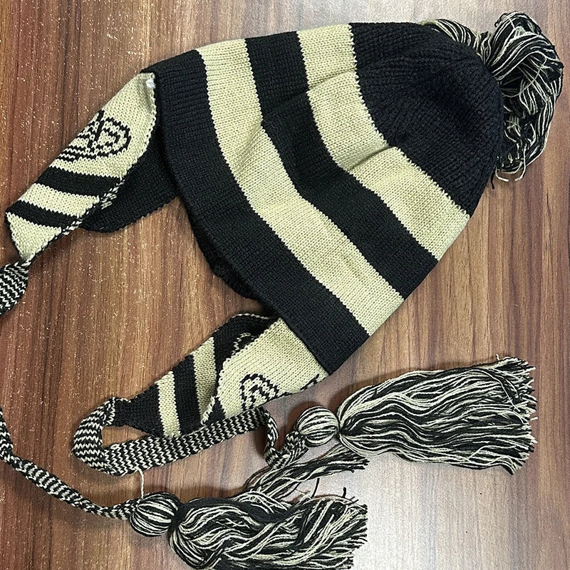 New Punk Style Jacquard Beanie Caps Anime Figure Same Design Y2K Knitted Warm Hip Hop Unisex Elastic Knit Hat Accessory