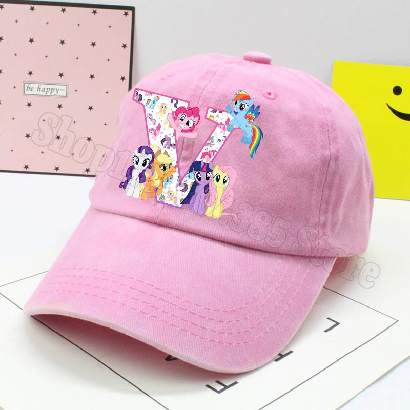 My Little Ponys Baseball Cap Women Anime Unicorn Letter A-Z Sun Hat New Outdoor Sport Travel Sunbonnet Adult Retro Headgear Gift