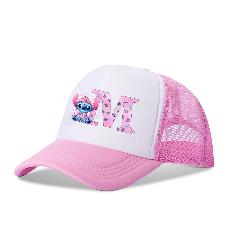 Stitch Girls Children Baseball Cap English Letters Adult Hip Hop Breathable Mesh Hats Cute Cartoon Anime Shade Caps Kids Gifts